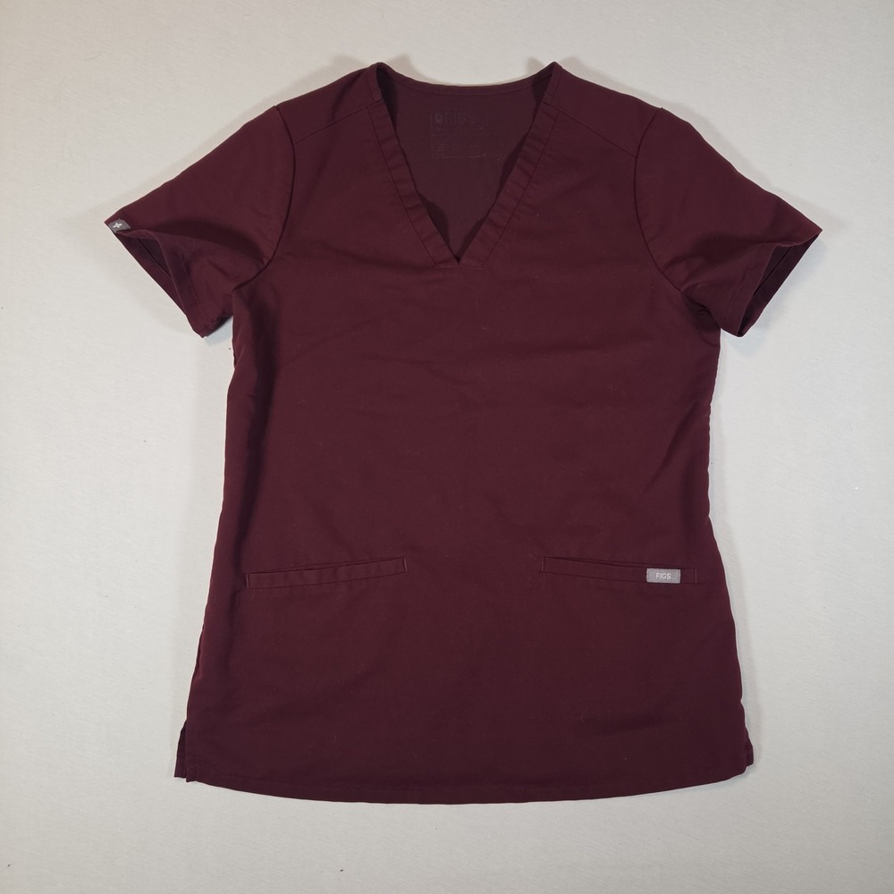 Figs Scrub Shirt Technical Collection Womens Size XS Maroon‎ V Neck